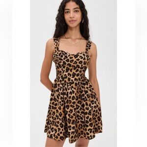 Moon River Leopard Print Smocked Dress – Size L – Tie Strap – NWT